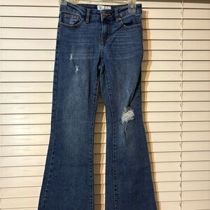 Classic Blue Distressed Flare Jeans